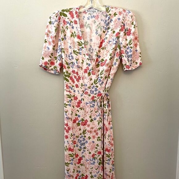 Reformation Laurent Wrap Mini Dress in Pink Esmee Floral Print NEW 0 $218 - Picture 5 of 8